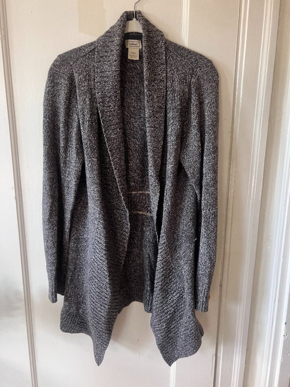 LL Bean Women's Open Front Sweater Cardigan Marled‎ Gray Ribbed